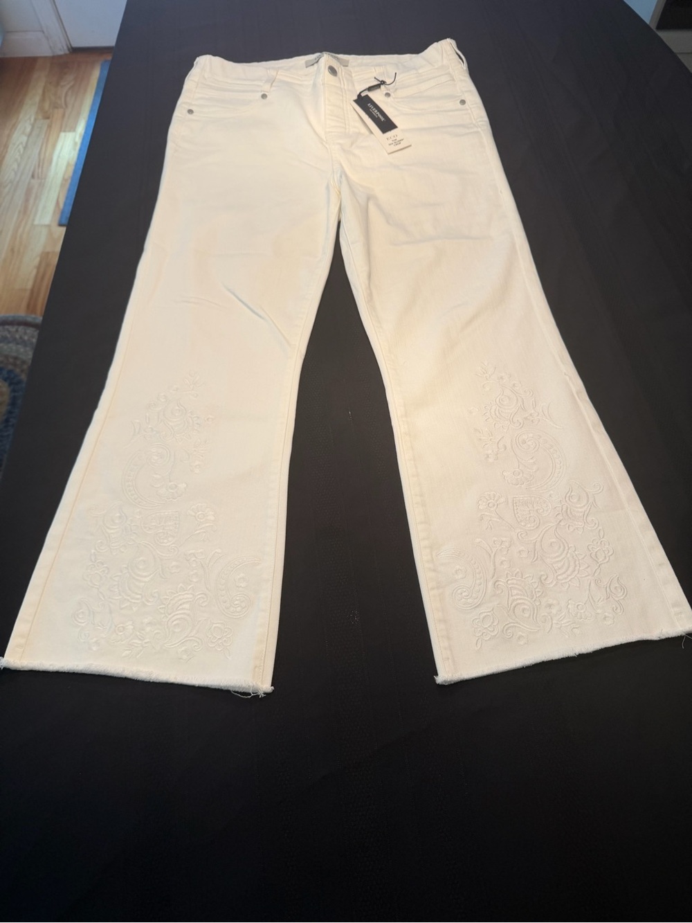 Liverpool White Embroidered Crop Flare Jeans
